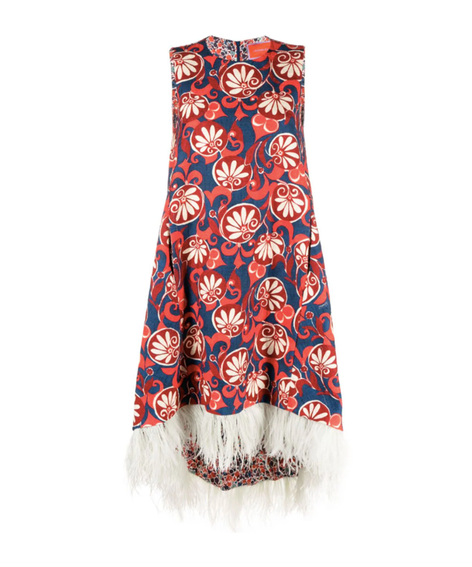 La Doublej La Scala Feather-trim Midi Dress In Blue