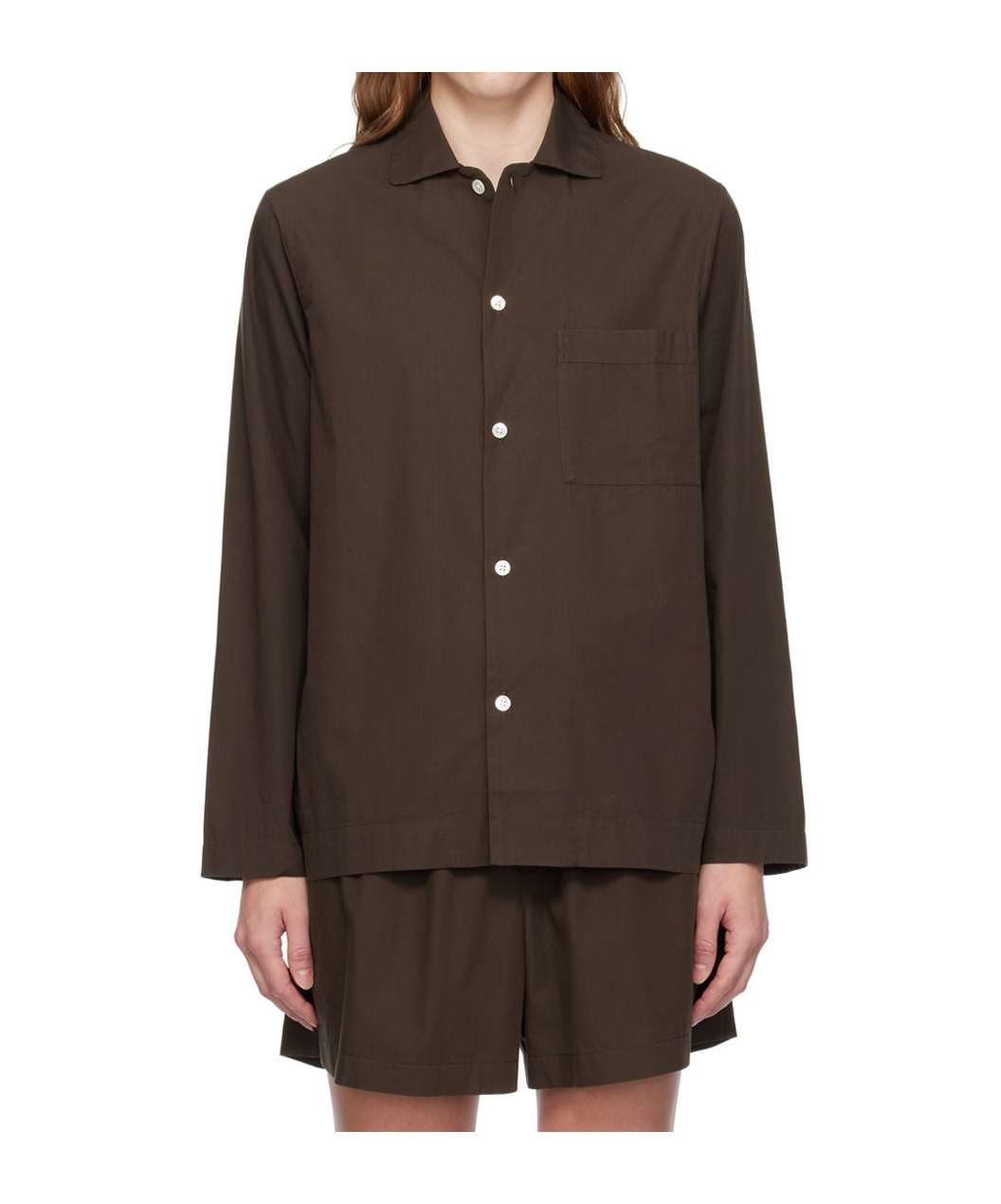 Tekla Brown Pyjama Shirt In Brown