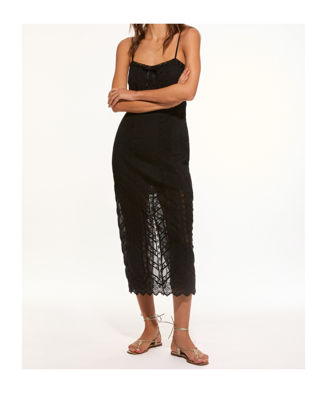 Loveshackfancy Celadine Cotton Lace-trimmed Midi Dress In Black