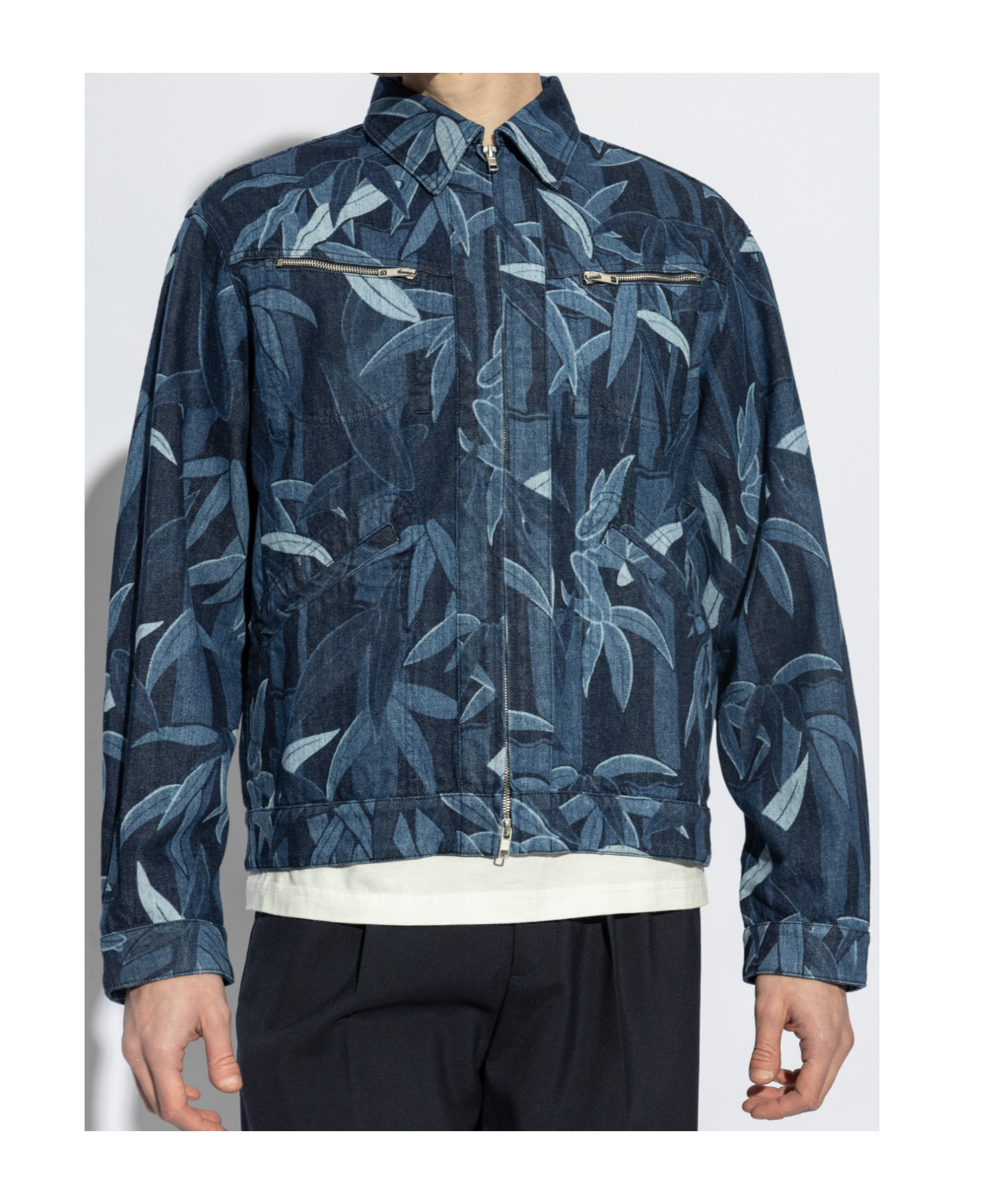 Kenzo Leaf Print Blazer Featuring Multiple Pockets In Blue