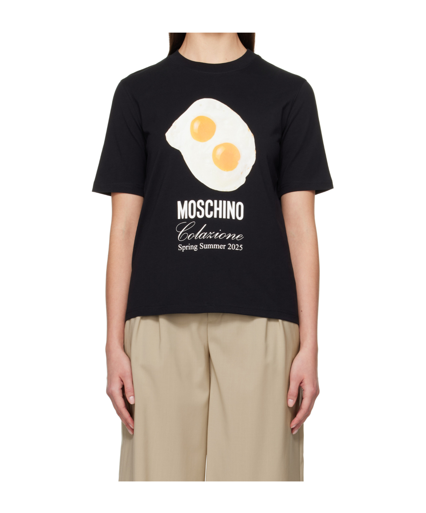 Moschino Black Cotton T-shirt With Fried Egg Print In Black