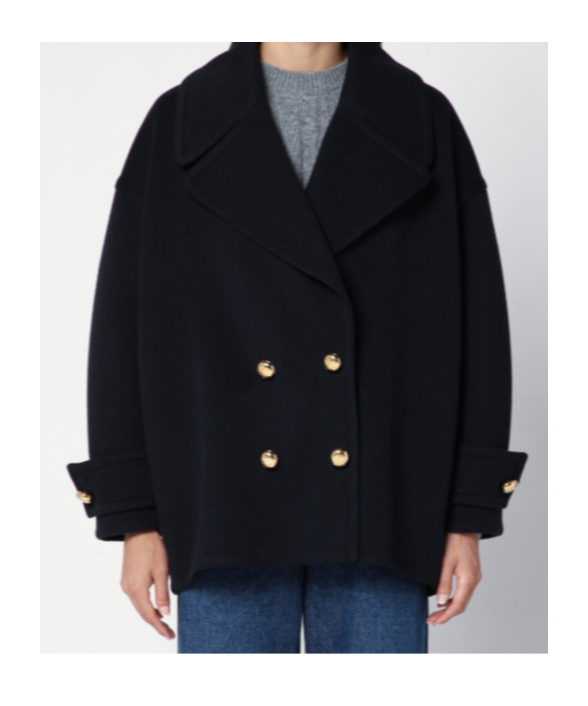 Loewe Double-breasted Wool Peacoat With Notched Collar In Black
