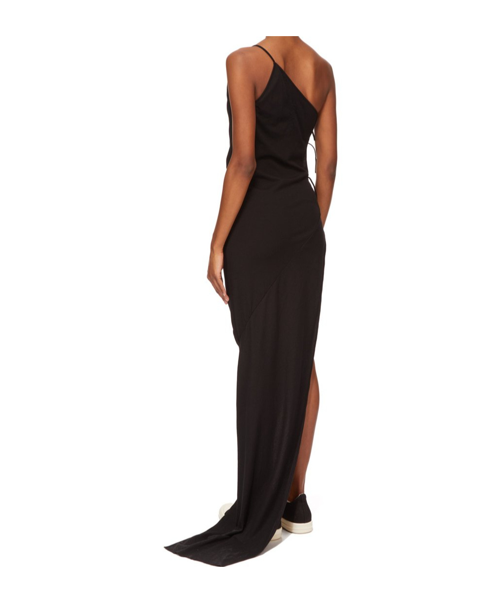 Rick Owens Drkshdw One Shoulder Maxi Dress With Side Slit In Black