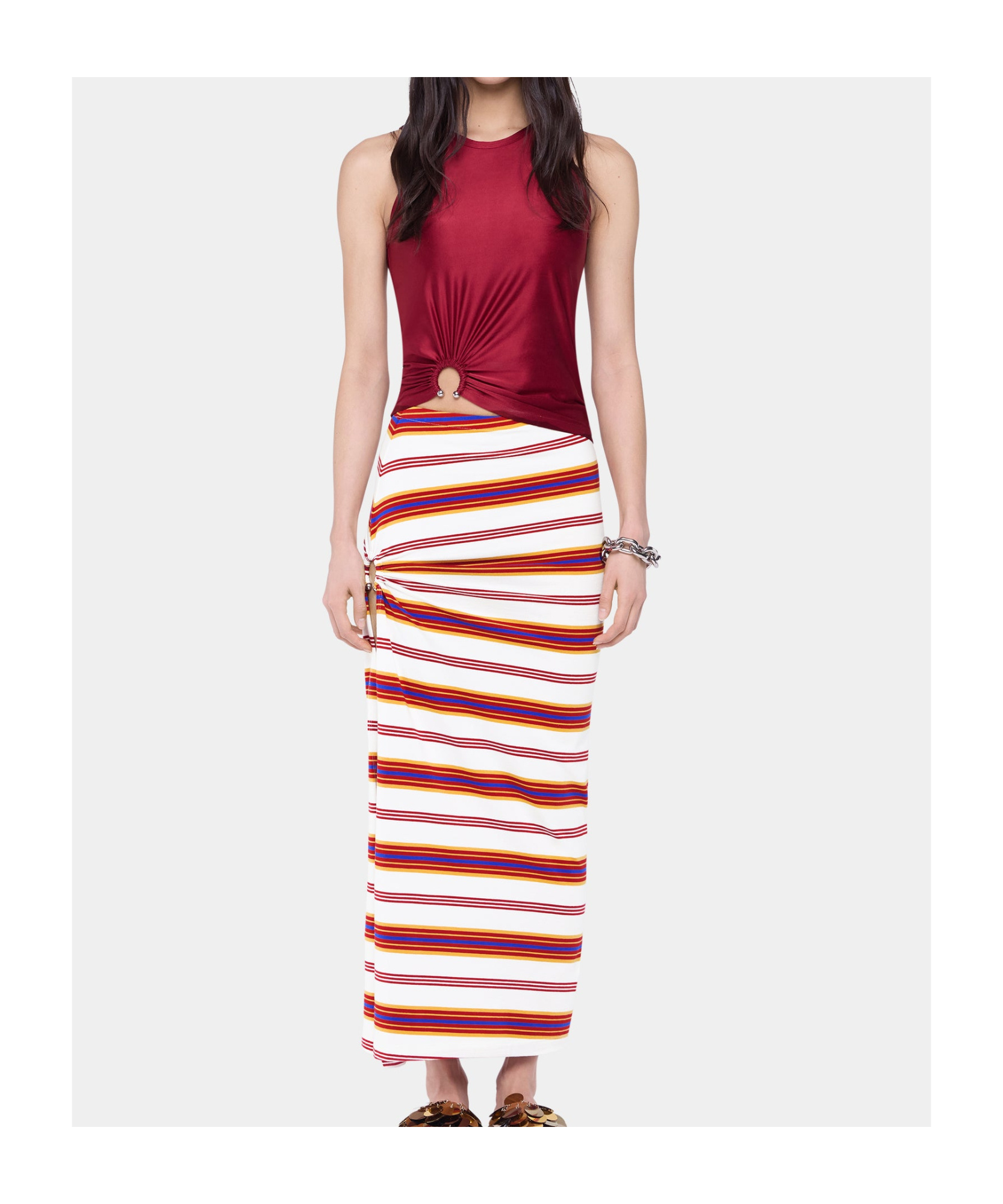 Rabanne Womens Ruby Red Ring Ruched Stretch-jersey Top