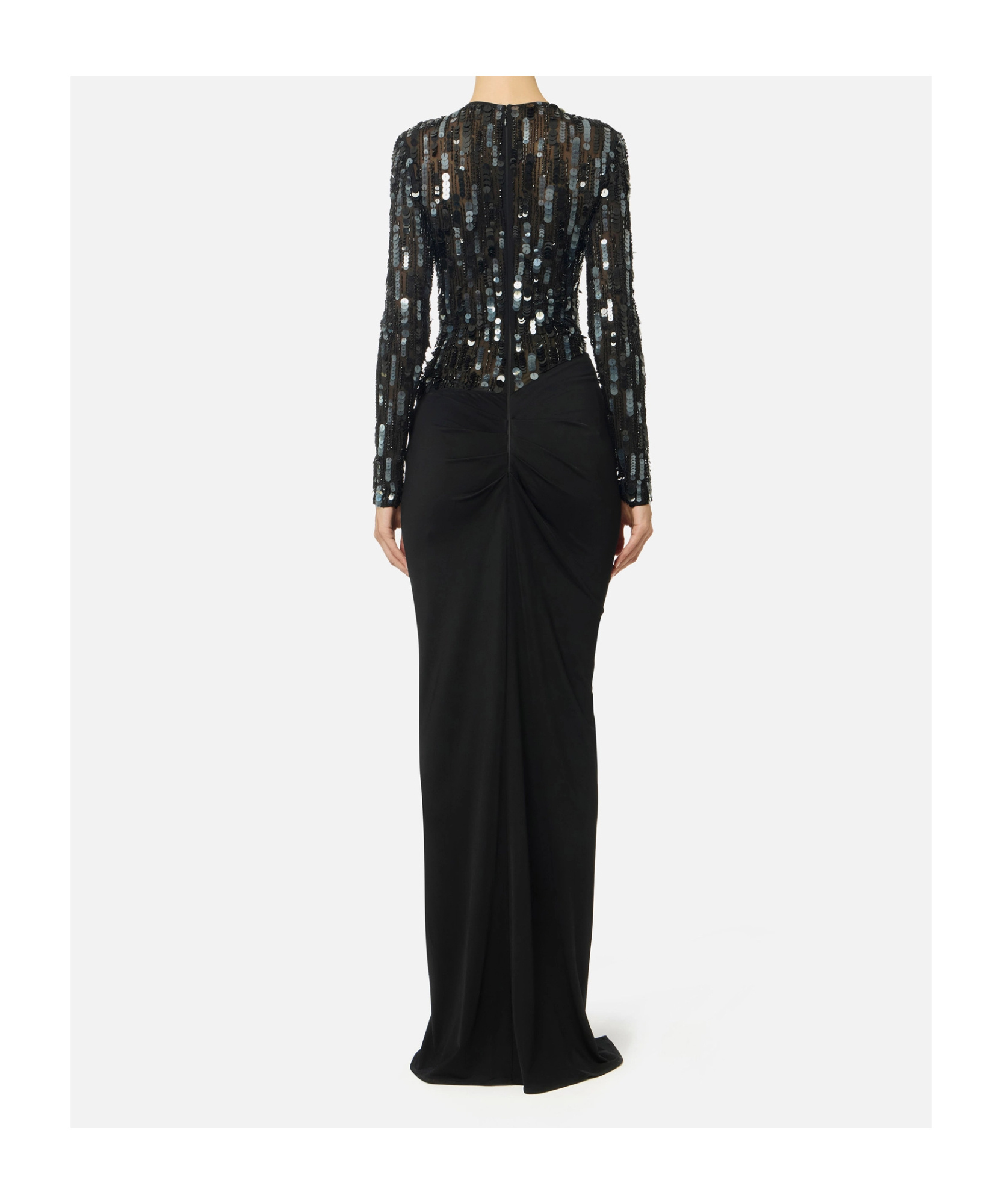 Elisabetta Franchi Sequin-embellished Draped Maxi Dress In Black