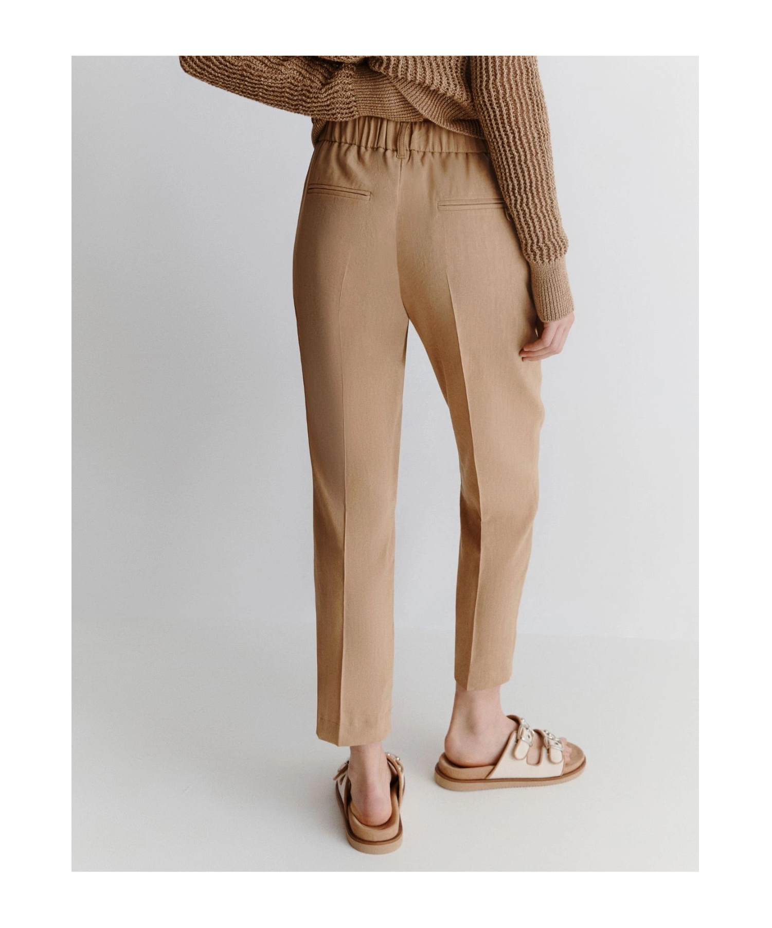 Marella Slim-fit Stretch Viscose And Linen Trousers In Brown