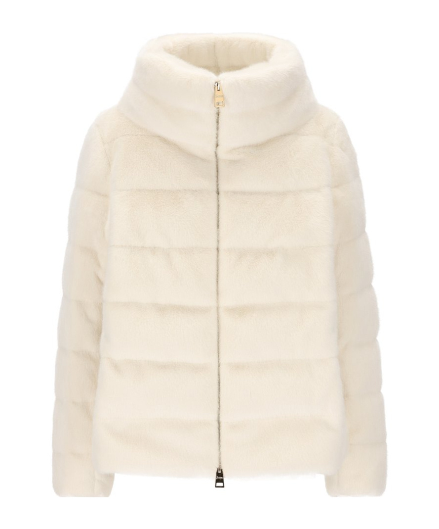 Herno White Quilted Down Jacket With Front Zip Closure In White