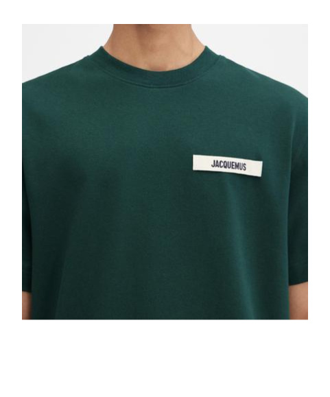Jacquemus Mens Le Tshirt Gros Grain Brand-patch Regular-fit Cotton-jersey T-shirt Dark Green In Green