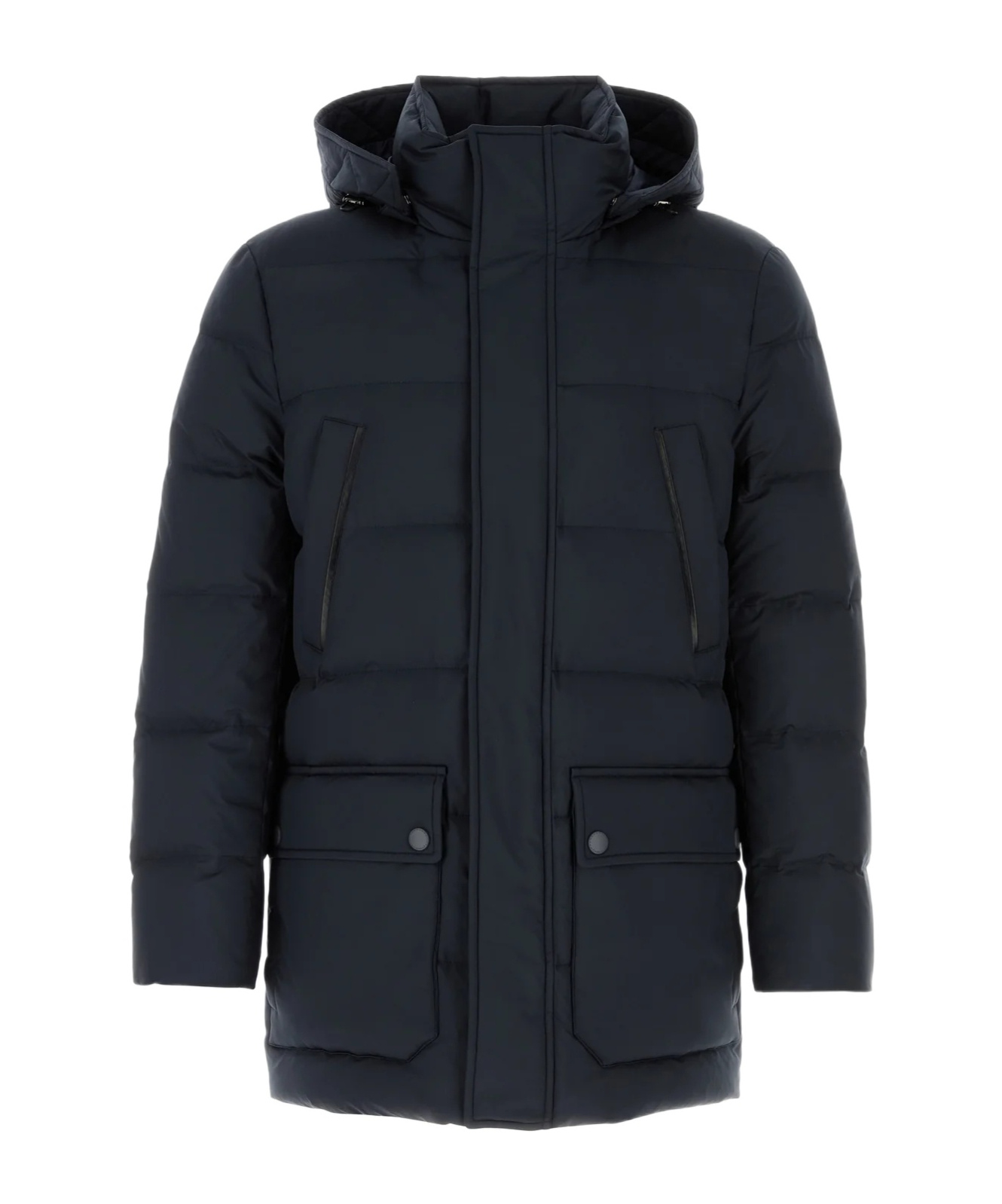 Canali Navy Blue Polyester Down Jacket In Black