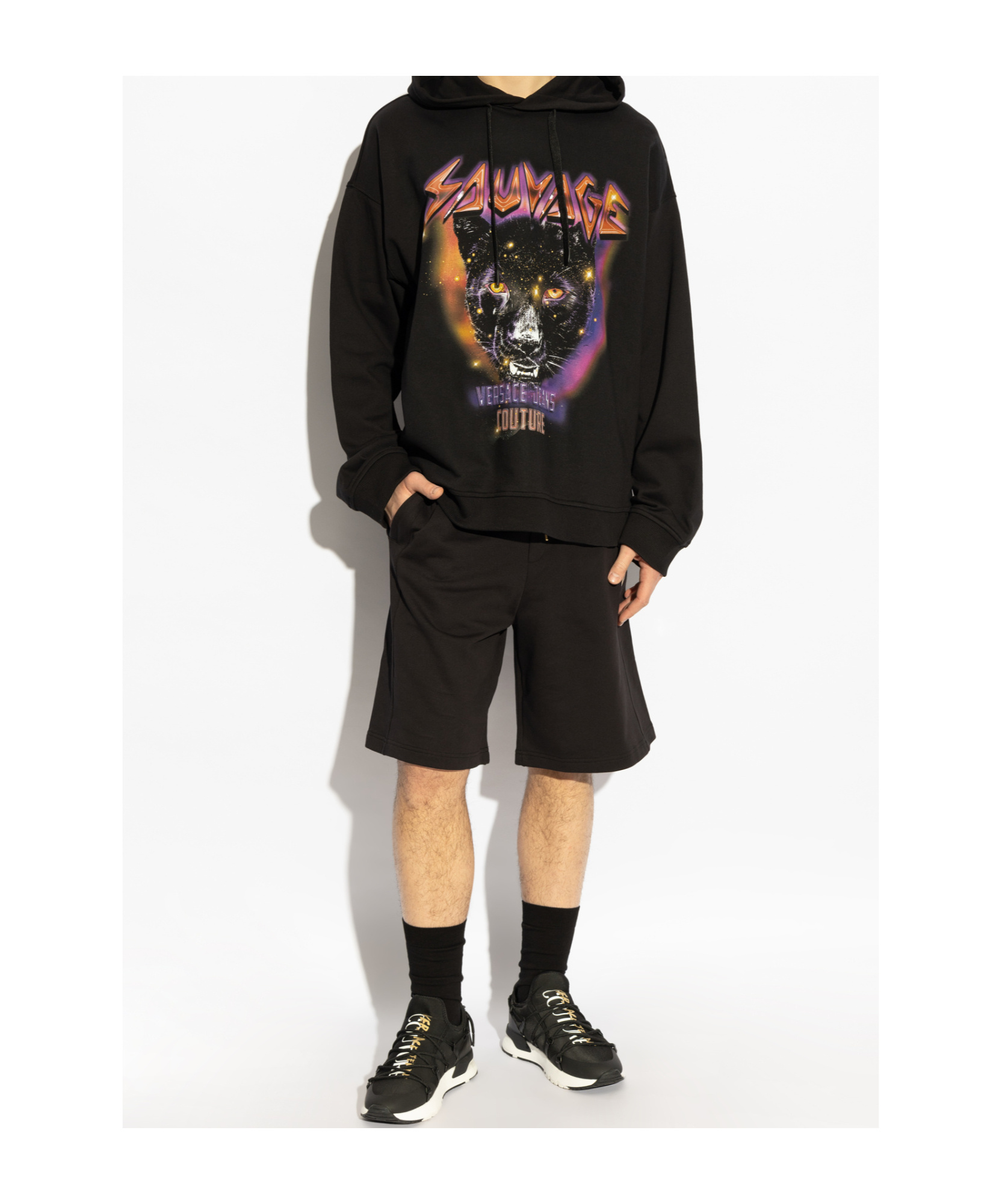 Versace Jeans Logo-plaque Track Shorts In Black