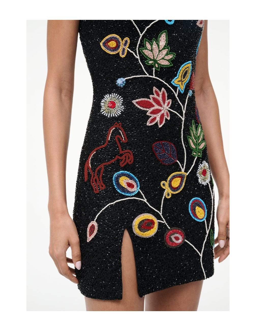 Staud Beaded Floral Le Sable Mini Dress In Black
