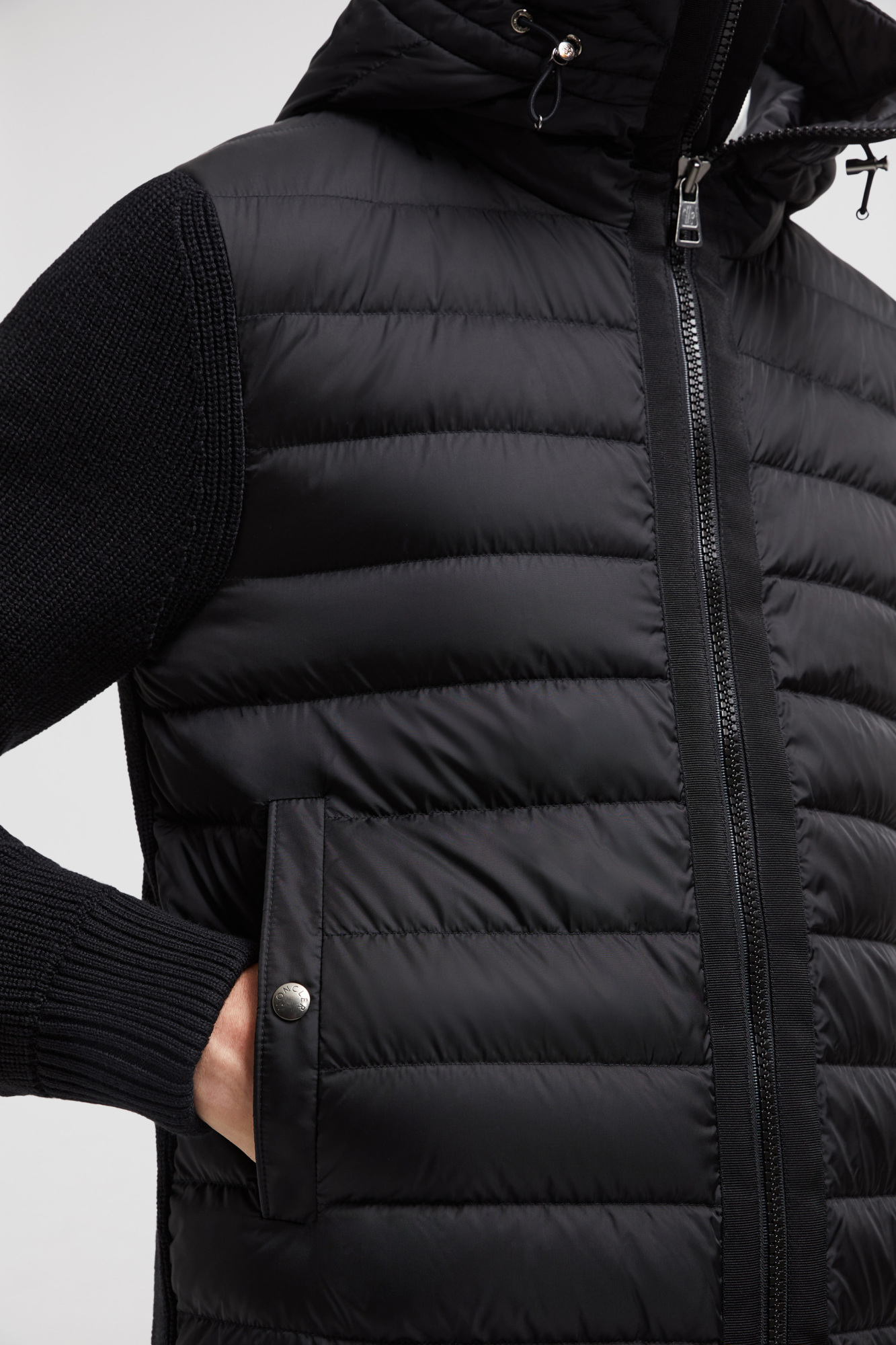 Moncler Mens Black Hybrid Padded Knitted Cardigan Xxl In Black
