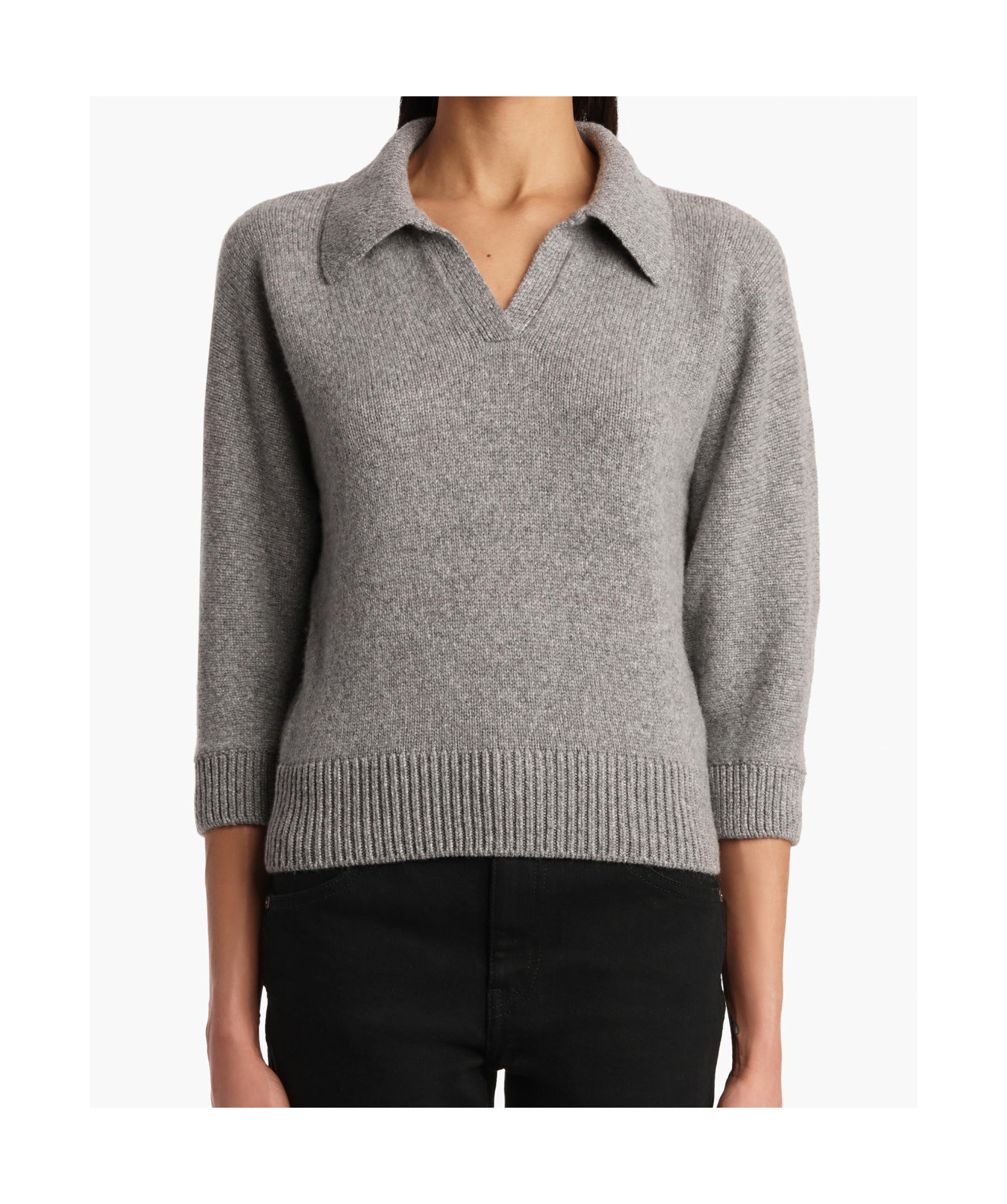 Khaite Shrunken Jo Cashmere-blend Polo Sweater In Gray