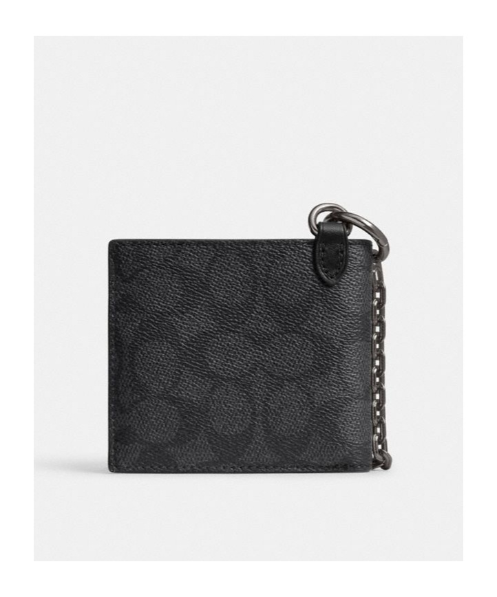 Coach Folding Wallet With Chain In Black