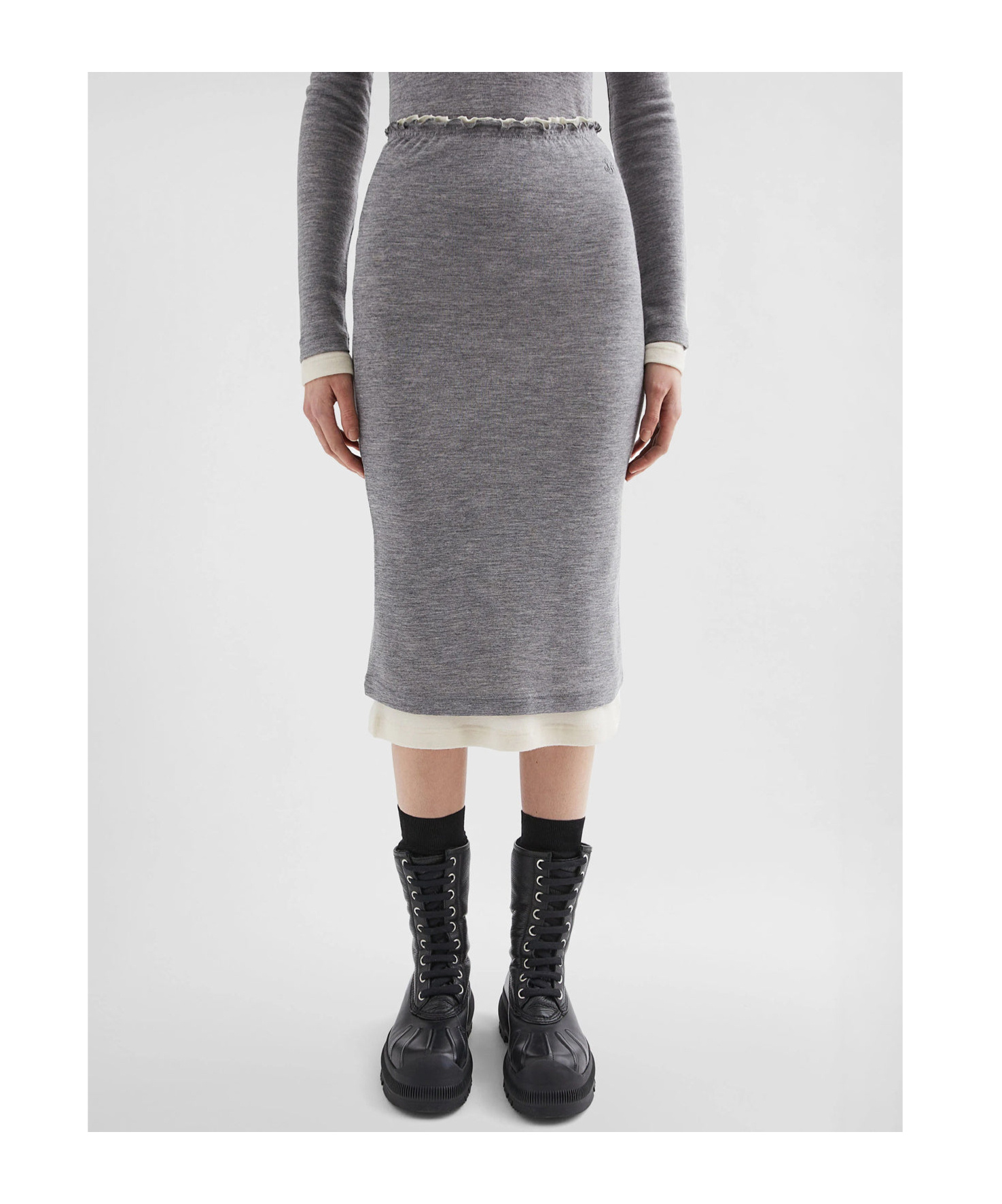 Jil Sander Lightweight Wool Layered Skirt In Gray