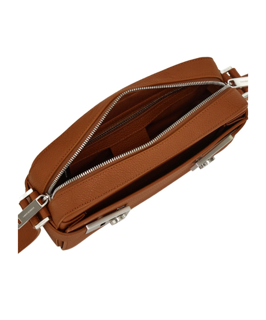 Ferragamo East-west Crossbody Bag With Gancini Buckles In Brown