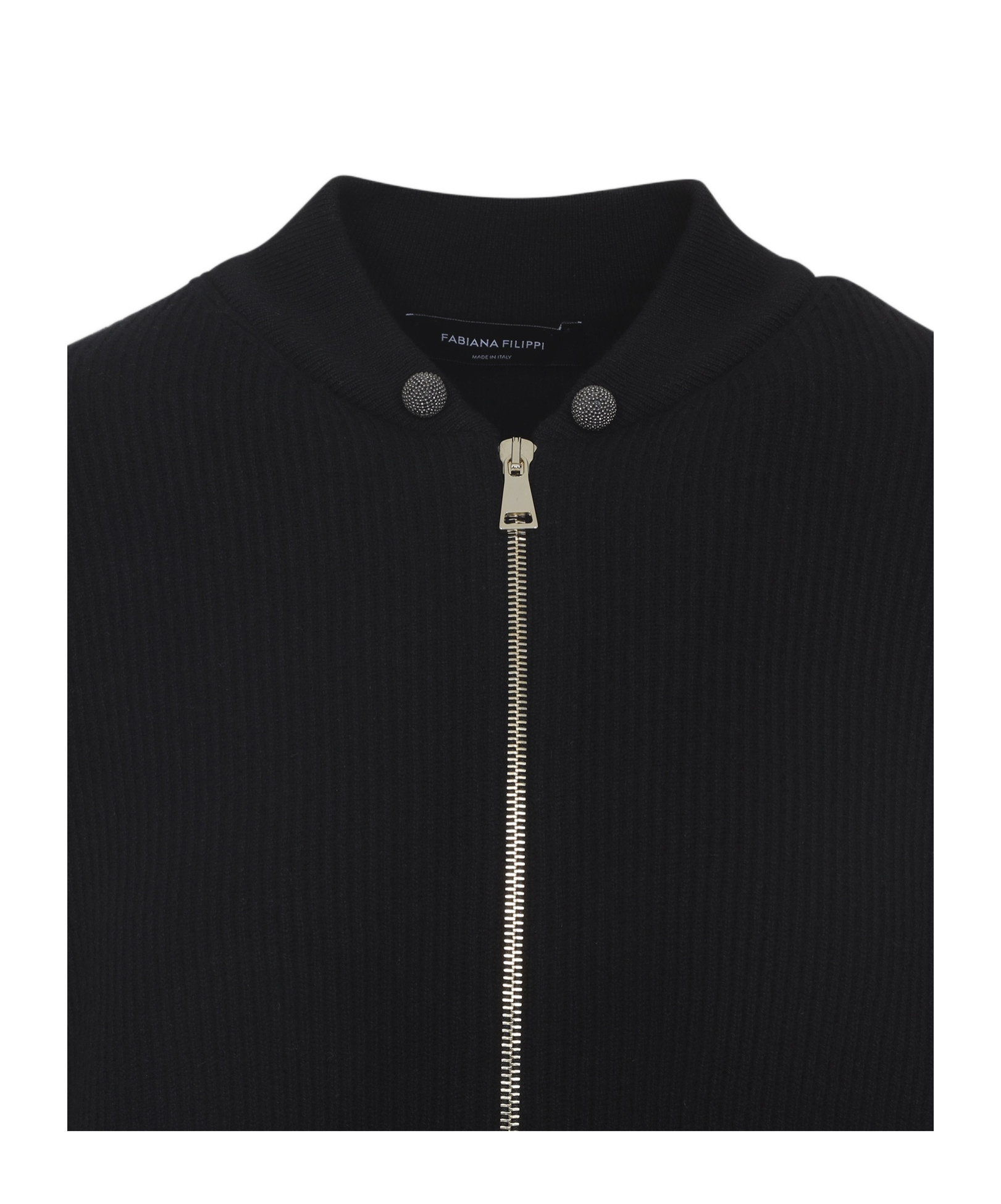 Fabiana Filippi Long Sleeve Bomber Jacket With Ribbed Cuffs In Black
