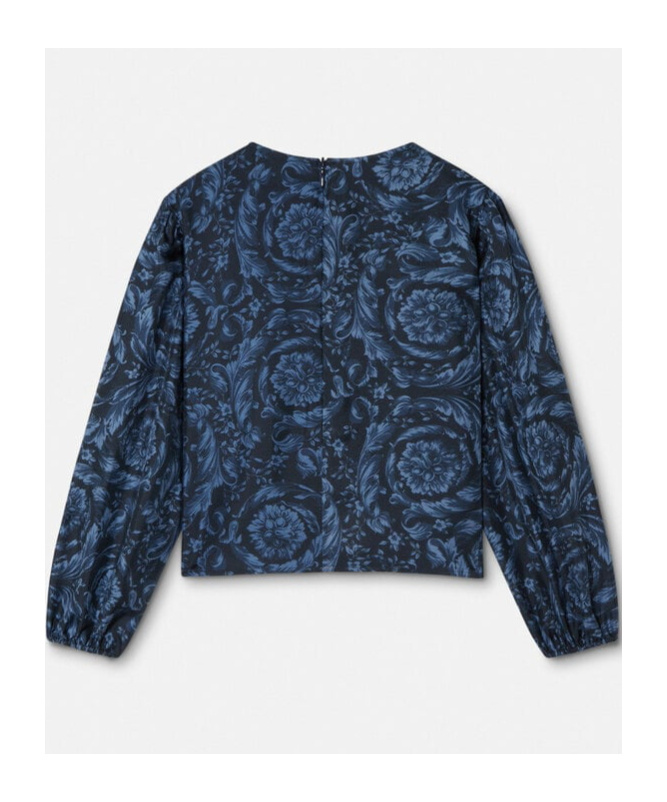 Versace Logo-plaque Silk Blouse In Blue