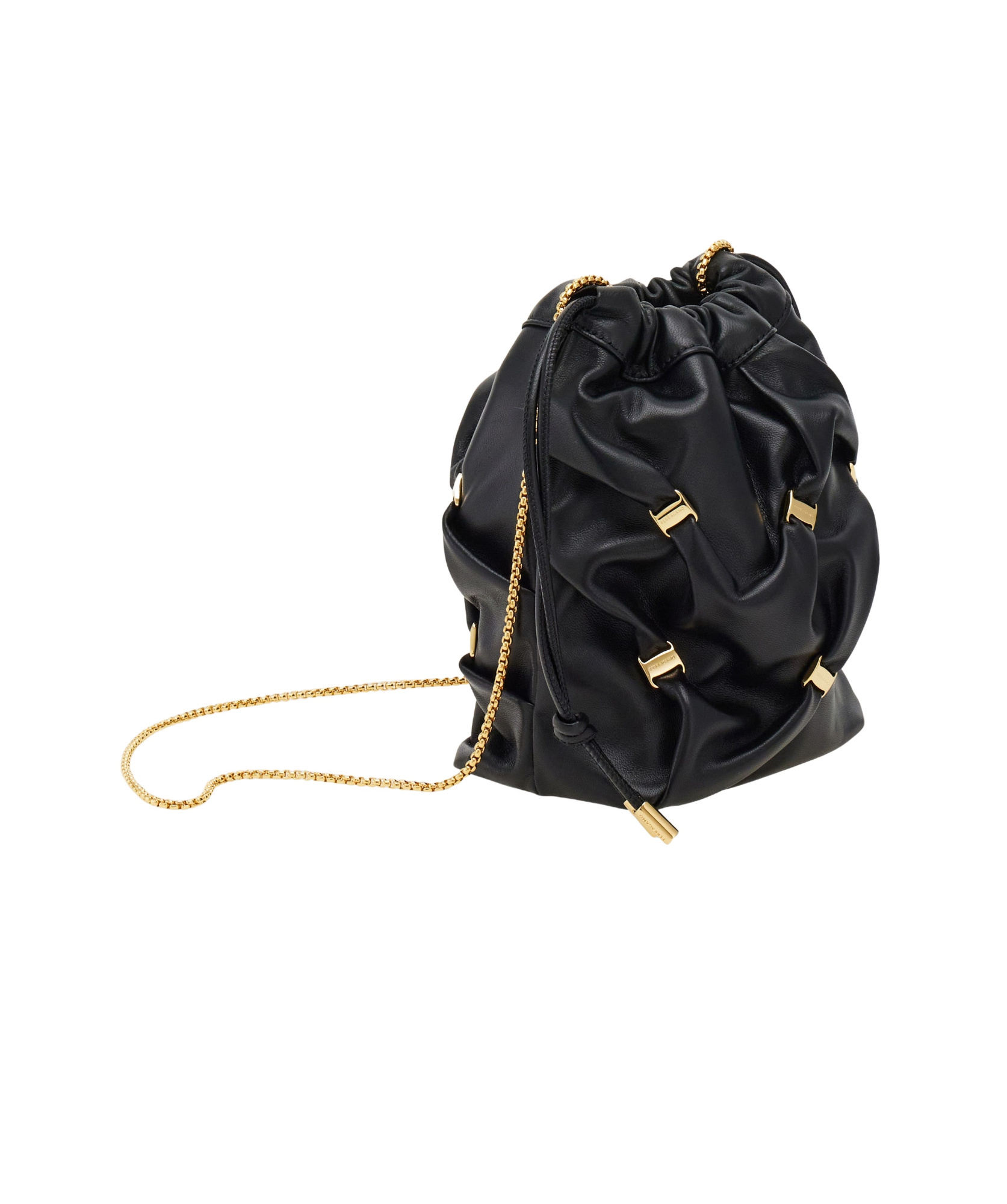FERRAGAMO FERRAGAMO LOGO PLAQUE MINI DRAWSTRING BUCKET BAG