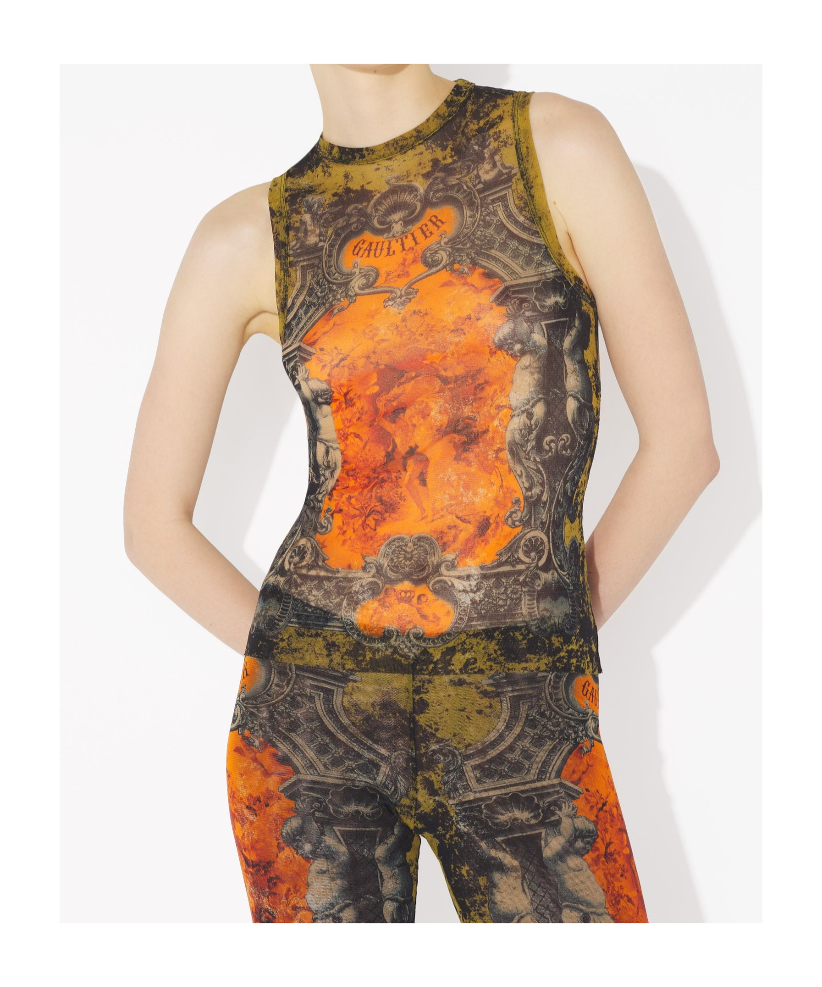 Jean Paul Gaultier Mesh Tank Top Printed Medaillon Woman Multicolor In Multi