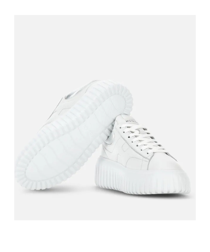 Hogan Striped Leather Lace-up Sneakers With H Detail In White