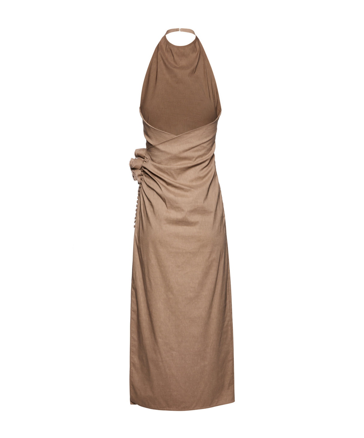 Magda Butrym Embellished Floral Halter Dress With Side Draping In Beige
