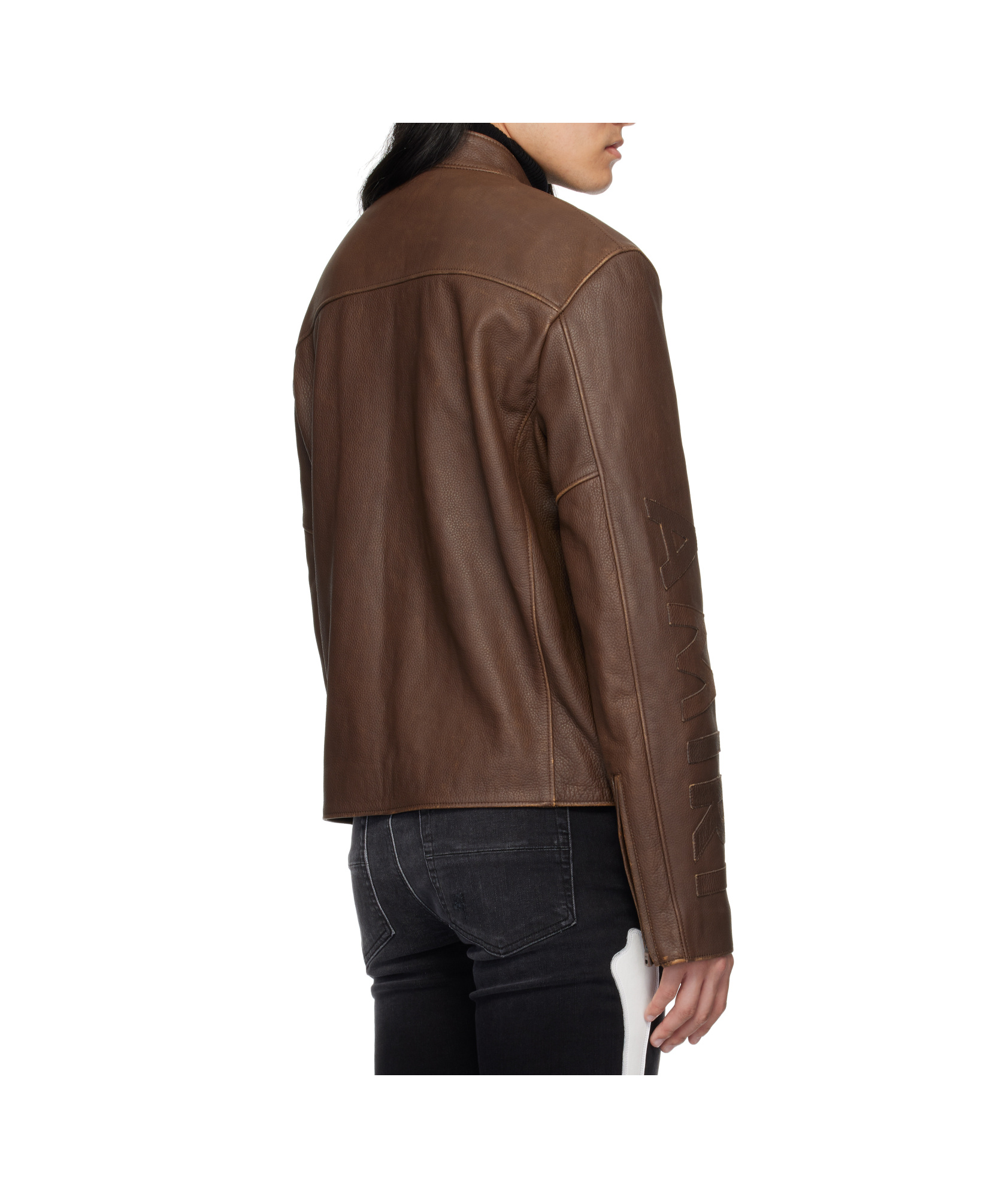 Amiri Patch Racing Leather Jacket In Brown