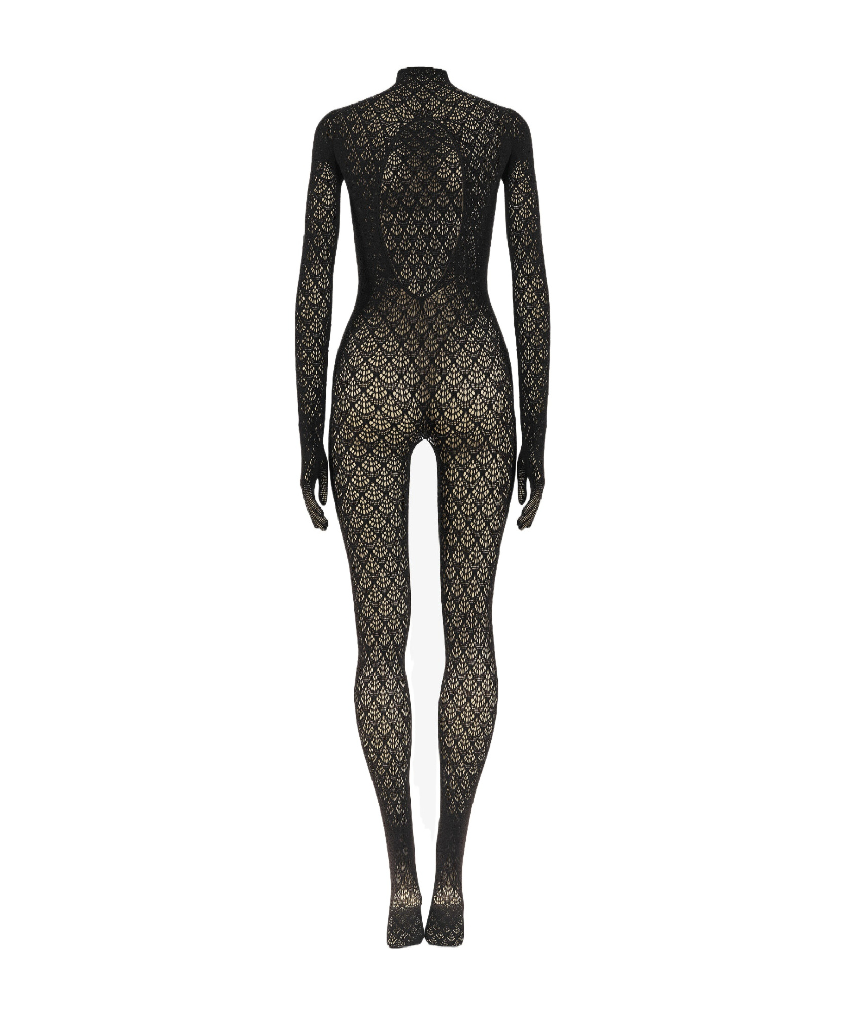 Wolford Mermaid-net Mock-neck Catsuit In Black