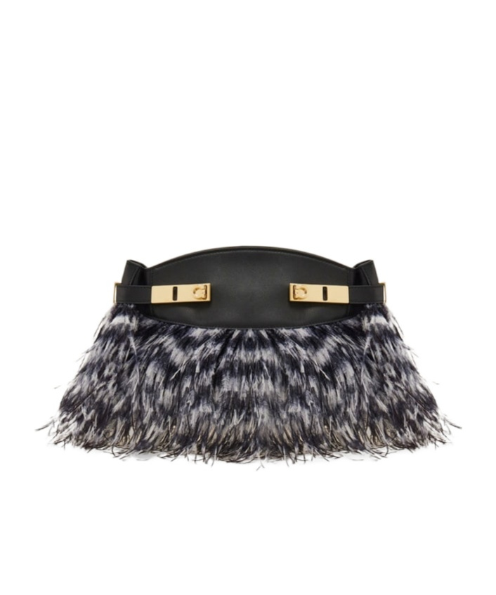 Ferragamo Hug Soft Crossbody Bag With Feathers In White/black