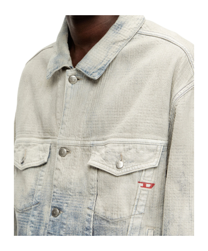 Diesel Trucker Jacket In Prince Of Wales Jacquard Denim In Multi