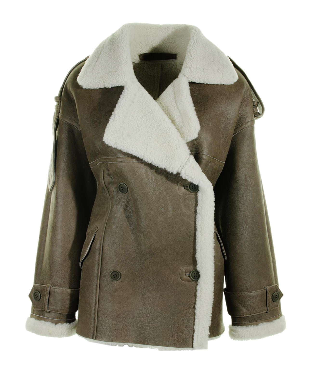 Salvatore Santoro Shearling-fur Double-breasted Jacket In Green