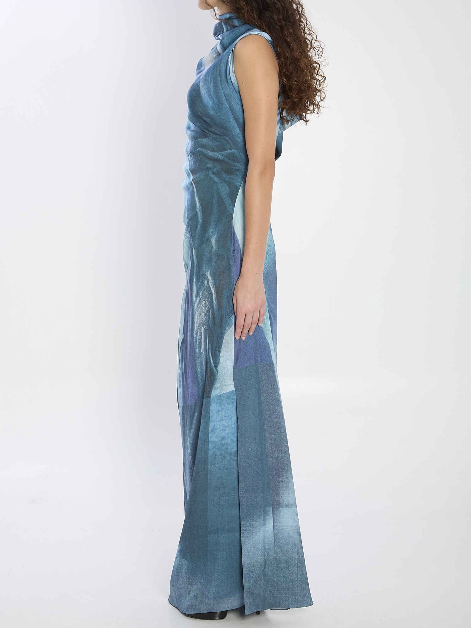 Jean Paul Gaultier Printed Ruffle Dress In Blue