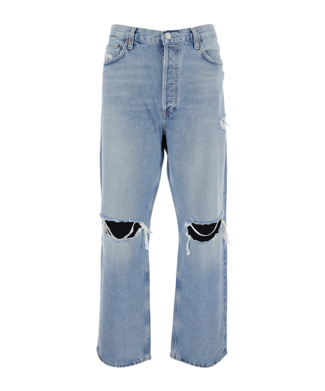 Agolde Light Blue Jeans With Ripped Details On The Front And Logo Patch On The Front In Denim Man In Blue