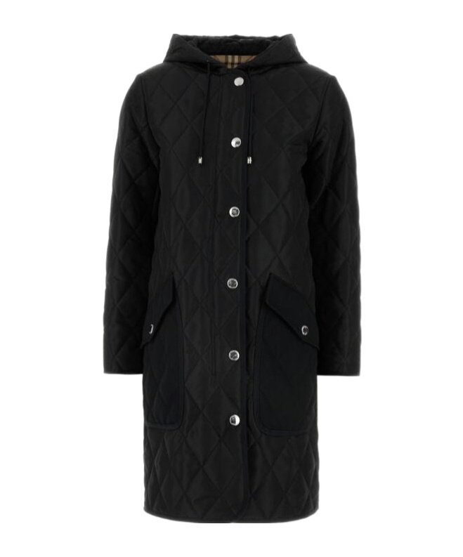 Burberry Roxby Diamond-quilted Mid-length Coat In Black