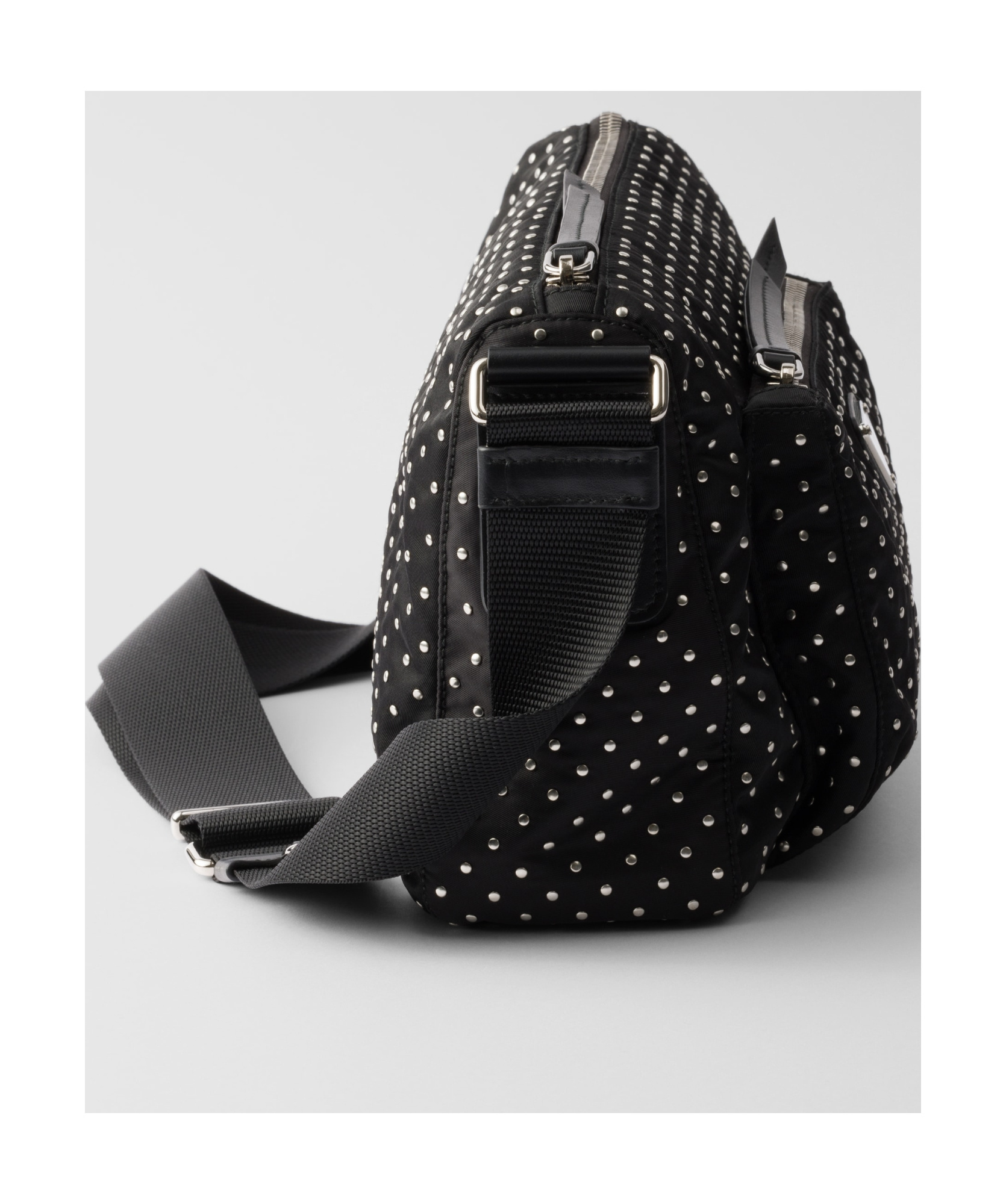 Prada Studded Re-nylon Crossbody Bag In Black