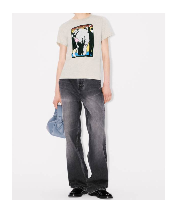 Kenzo Elephant-print Cotton Top In Gray