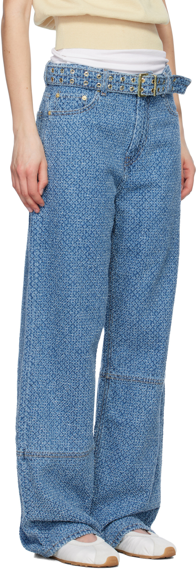 Ganni Fluffy Denim Izey Wide-leg Jeans In Blue