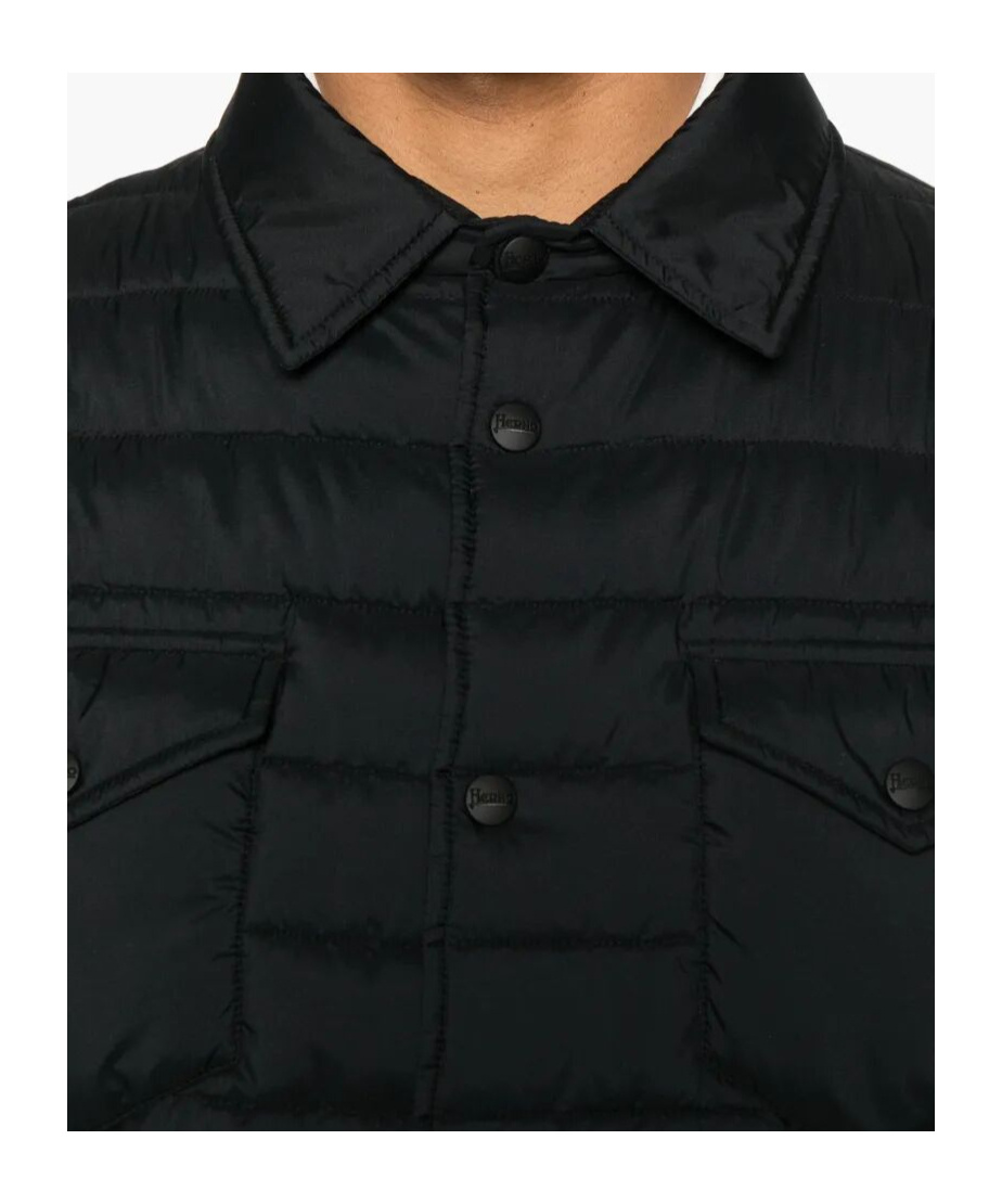Herno Quilted Blue Coat With Button-up Front In Black