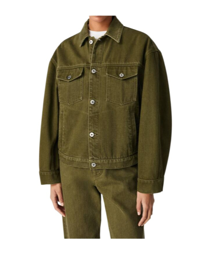 Bottega Veneta Suede-trimmed Denim Jacket In Green