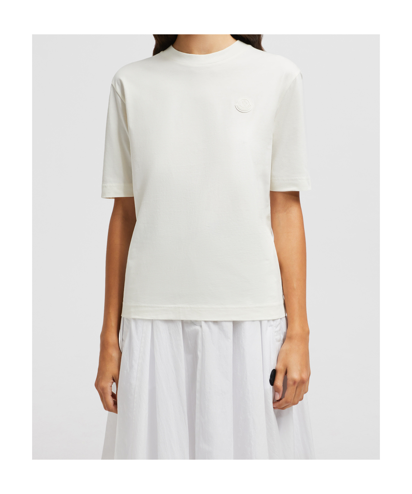 Moncler Round Collar Cotton T-shirt In White