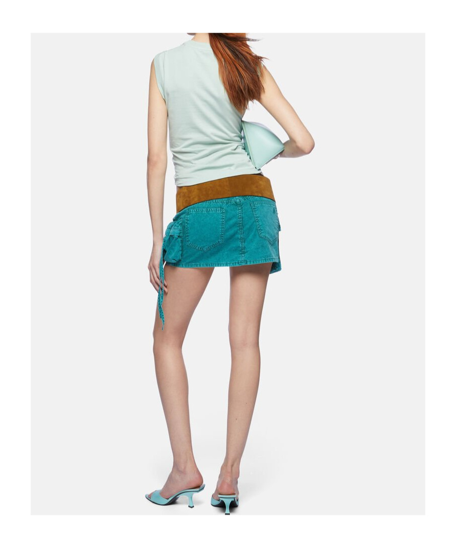 Attico Mini Skirt With Distressed Finish And Pockets In Green