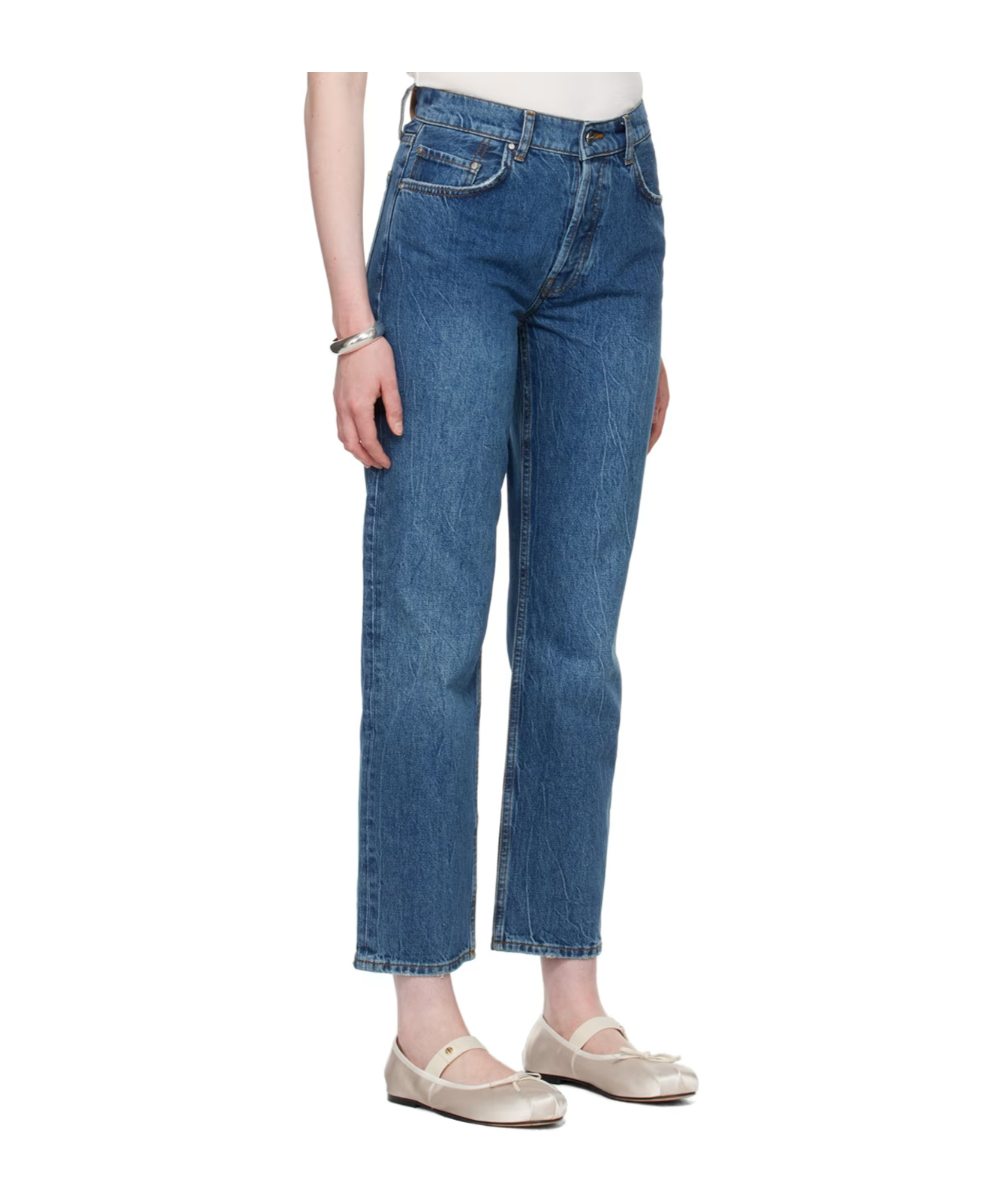 Shop Anine Bing Benson Pouched Jeans In Blue