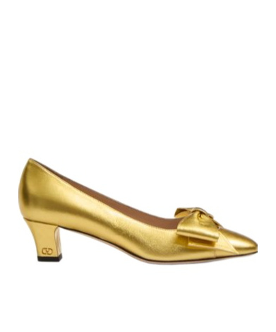 Valentino Garavani Bowow Pumps In Laminated Nappa 45mm Woman Gold 39.5 In Golden