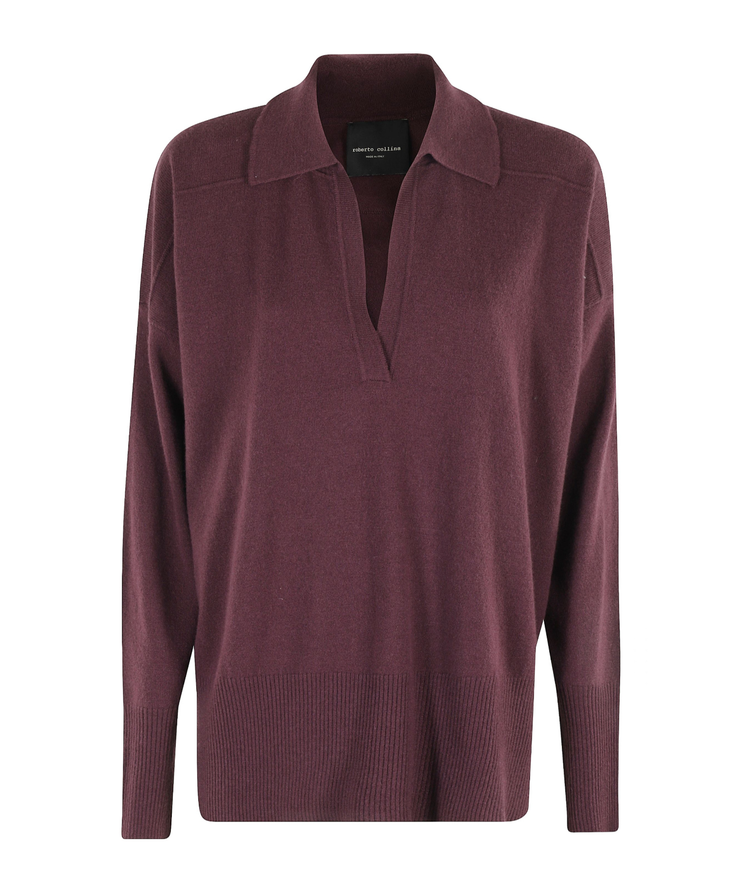 Roberto Collina Oversized Burgundy Polo Shirt With Classic Collar In Multi