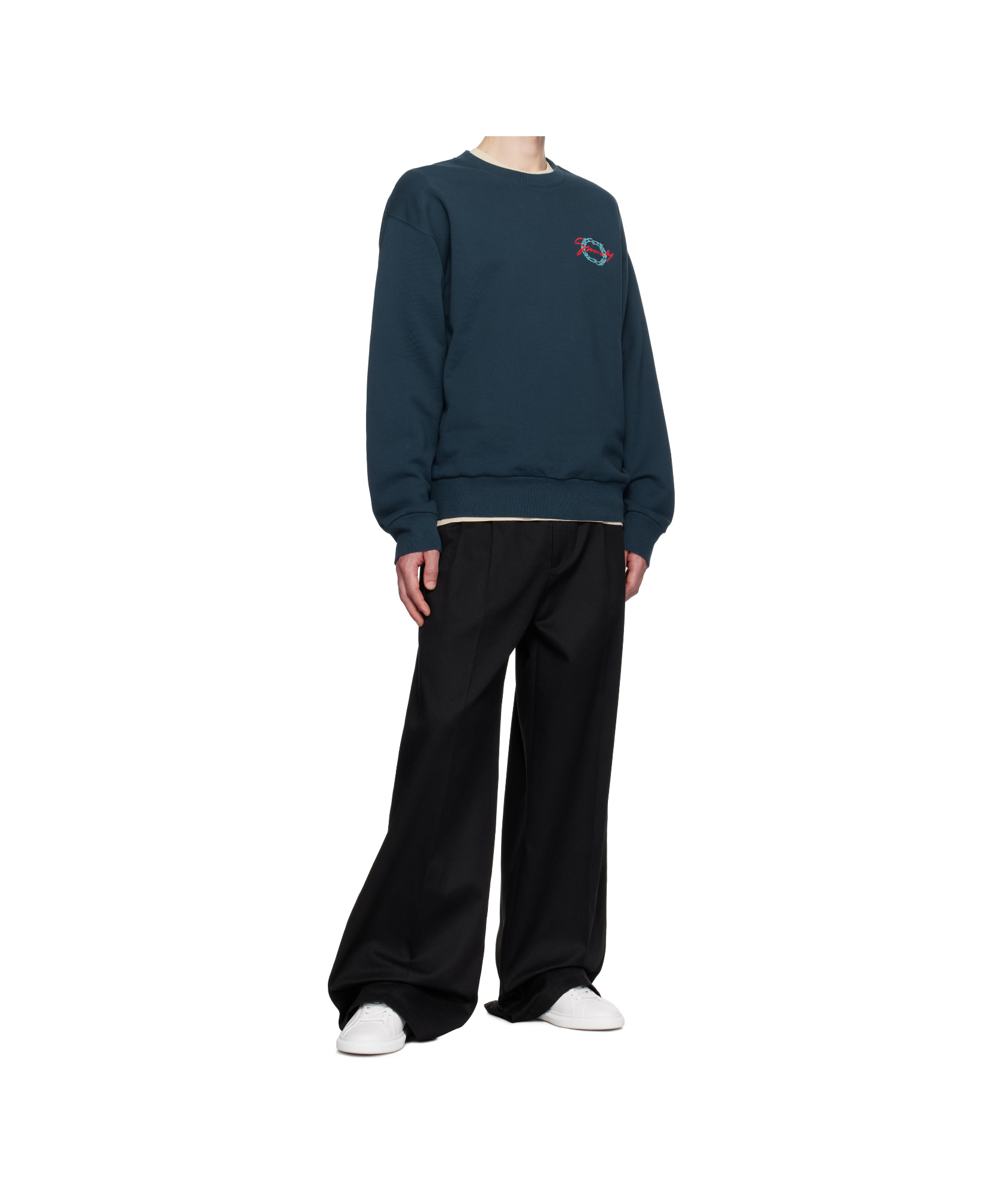 Givenchy Timeless Crewneck Sweater With Ribbed Details In Navy Blue