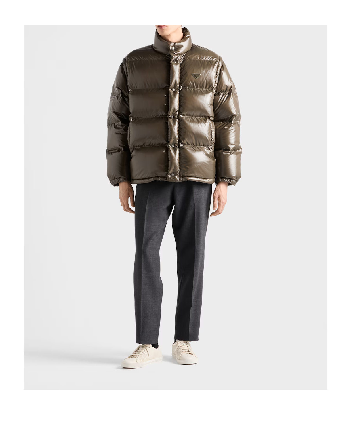 Prada Medium Weight Down Jacket With High Collar In Brown