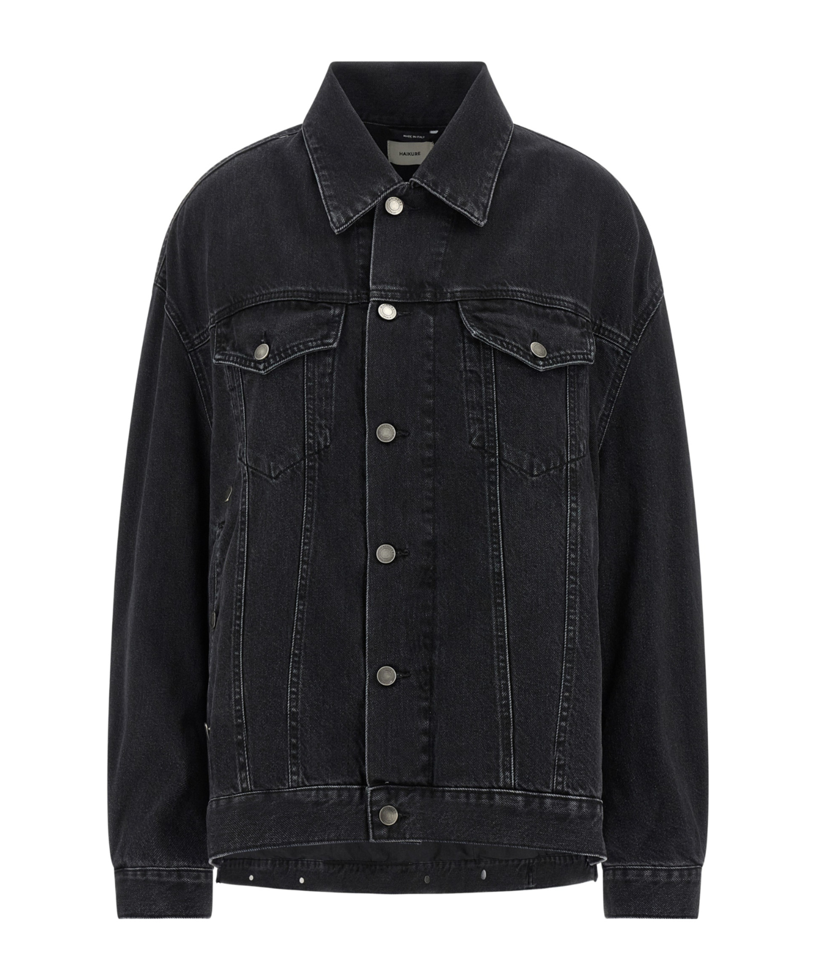 Haikure Button-down Long-sleeved Denim Jacket In Black