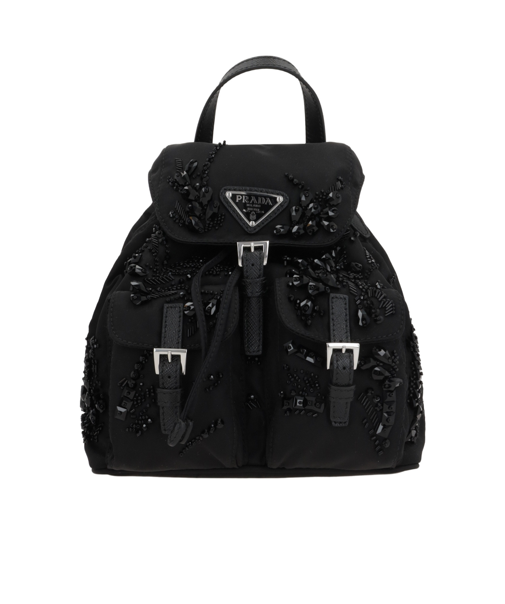 Prada Re-nylon Logo Shoulder Backpack In Black