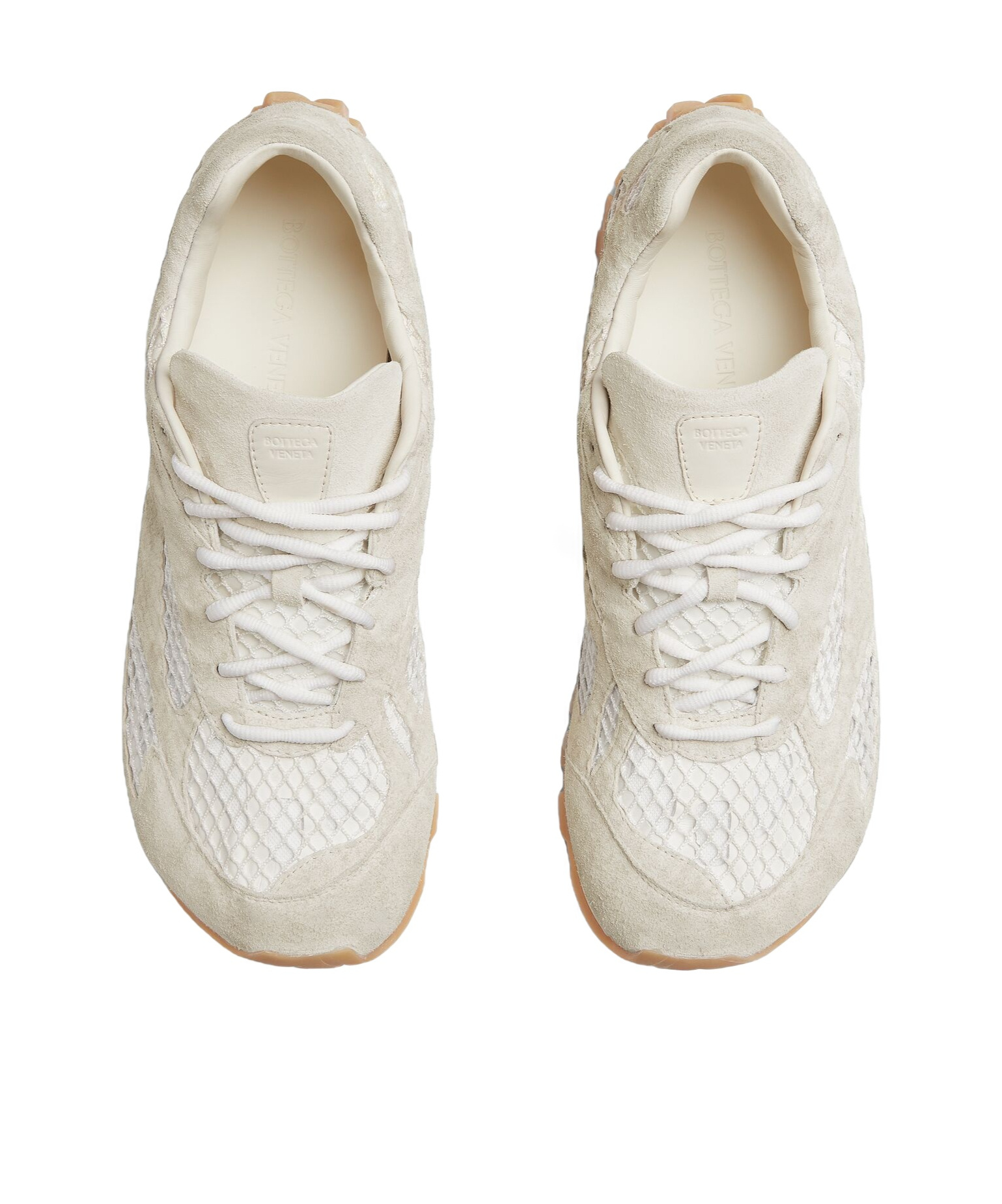 Bottega Veneta Bicolor Mesh And Suede Orbit Sneakers In Nude