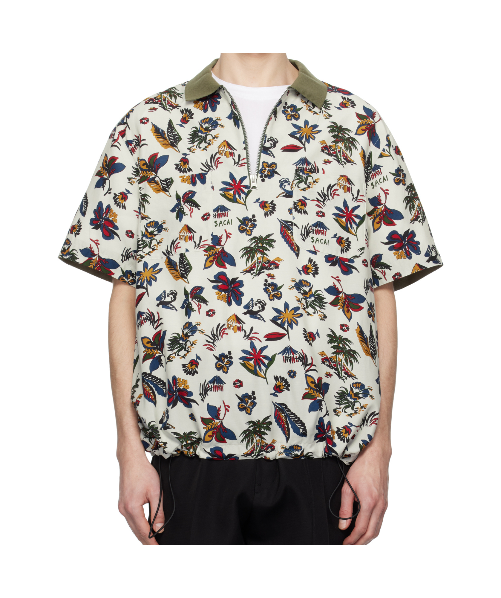 SACAI LAPEL SHORT SLEEVE POLO SHIRT